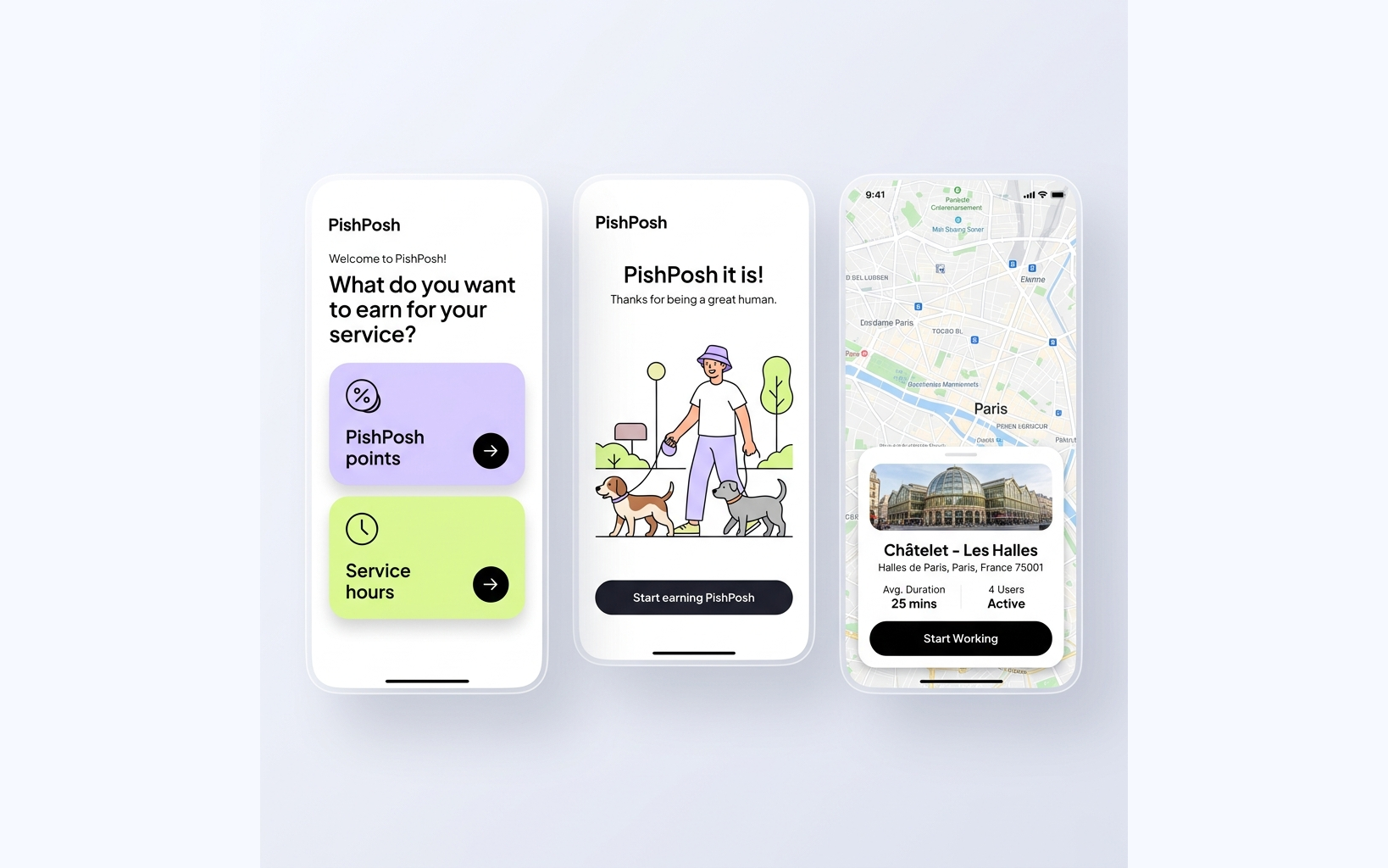 Pish Posh mobile product screens